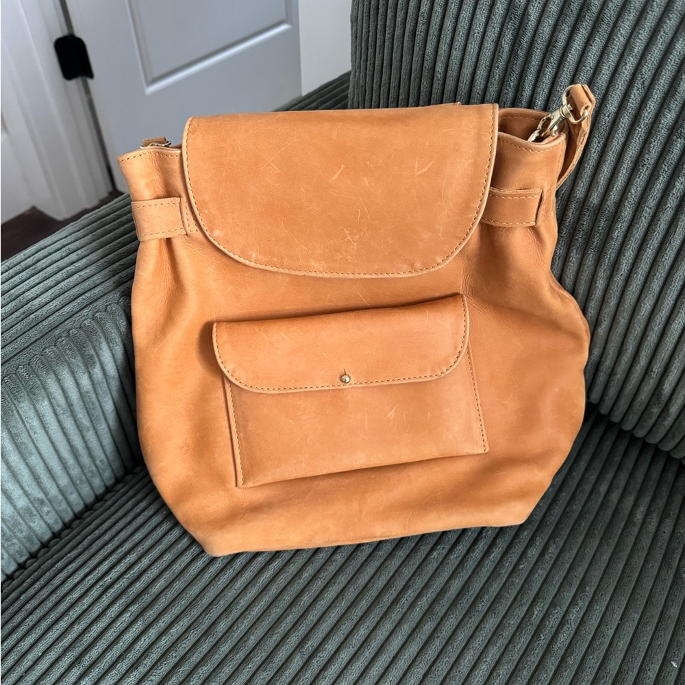 Noonday Collection Homesteader Tan Leather Women's convertible backpack